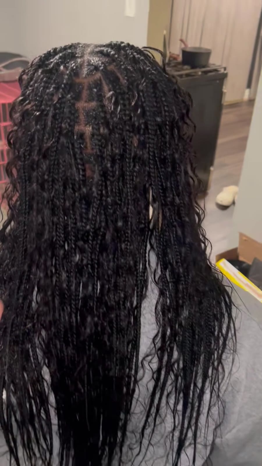 Long knotless box braids with curly ends